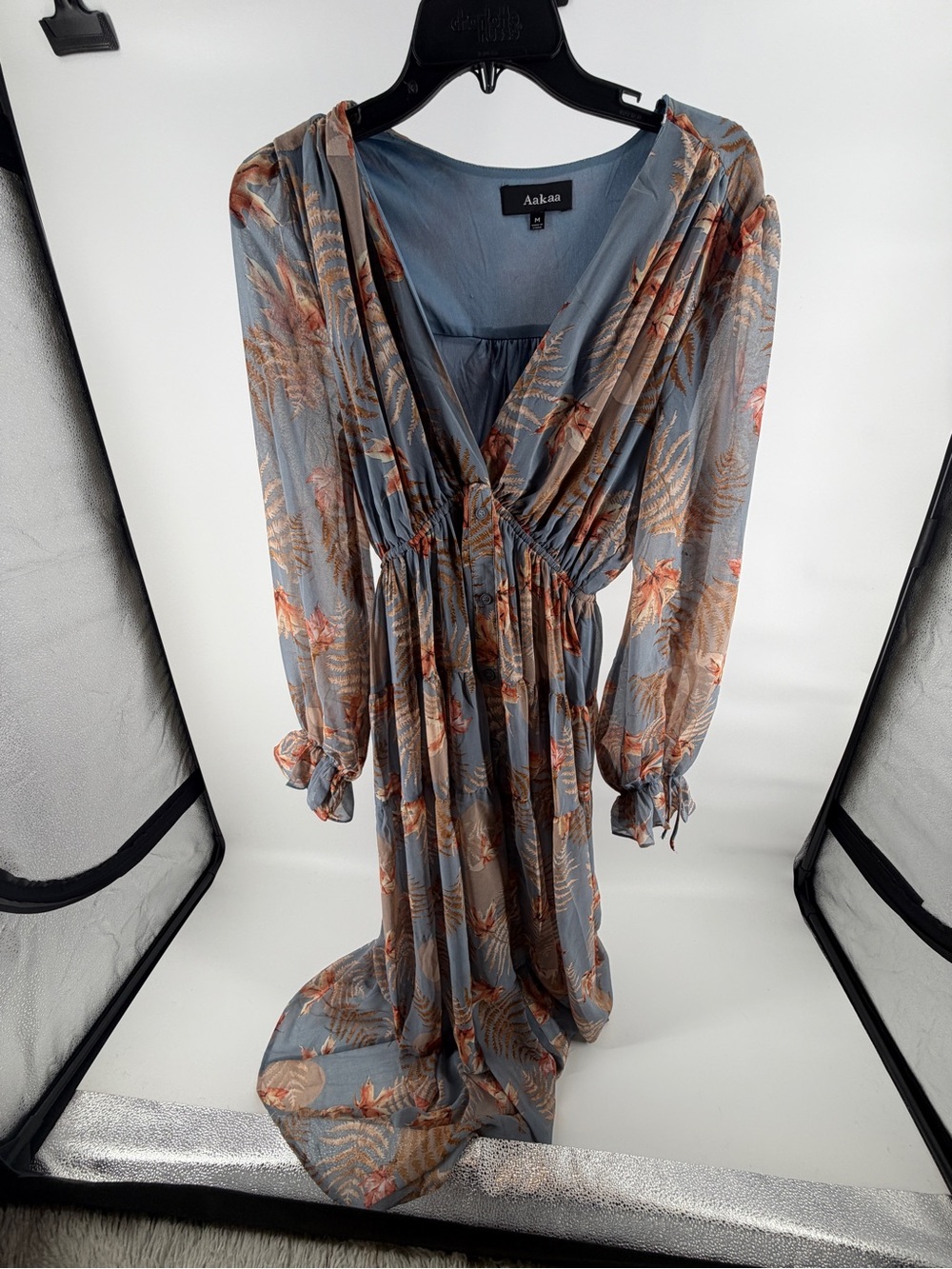 Long Sleeve Floral Blue Maxi Dress- Red Dress Boutique - Like New - Picture 3 of 11
